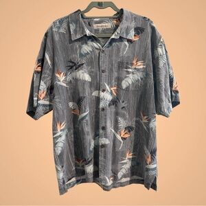 Tommy Bahama XL 100% Silk Casual Button Down Shirt in Gray & Orange Floral Print